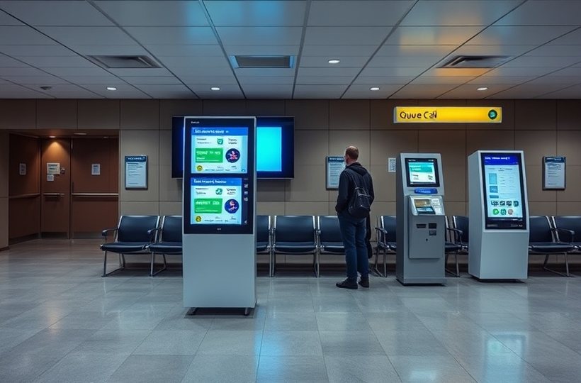 Dispensador de turnos en el hall de atención